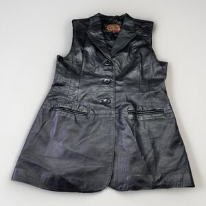 Vintage G III Leather Vest Made in USA Black Button Front Women’s Med Large